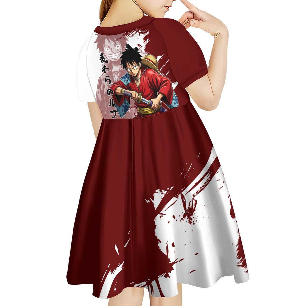 Wano Samurai Luffy Kid Short Sleeve Dress One Piece Warrior Straw Hat