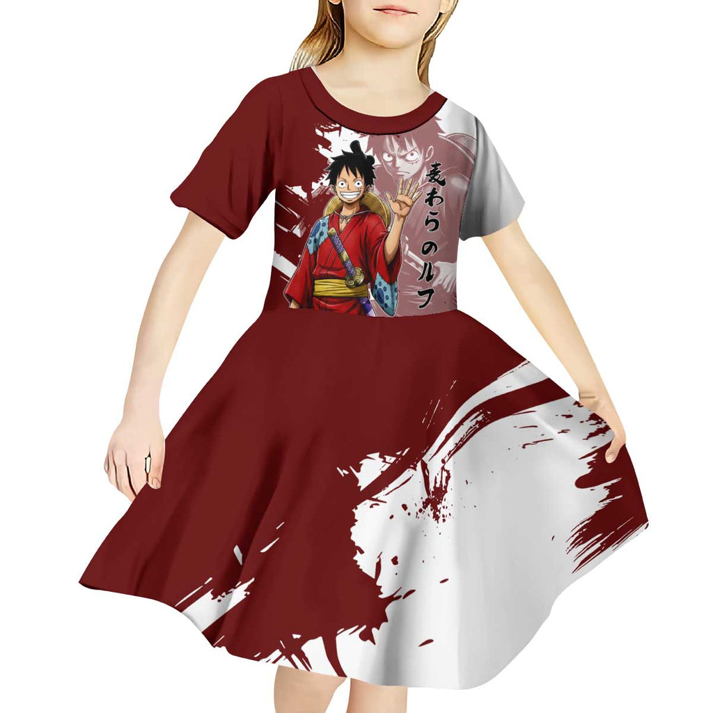 Wano Samurai Luffy Kid Short Sleeve Dress One Piece Warrior Straw Hat
