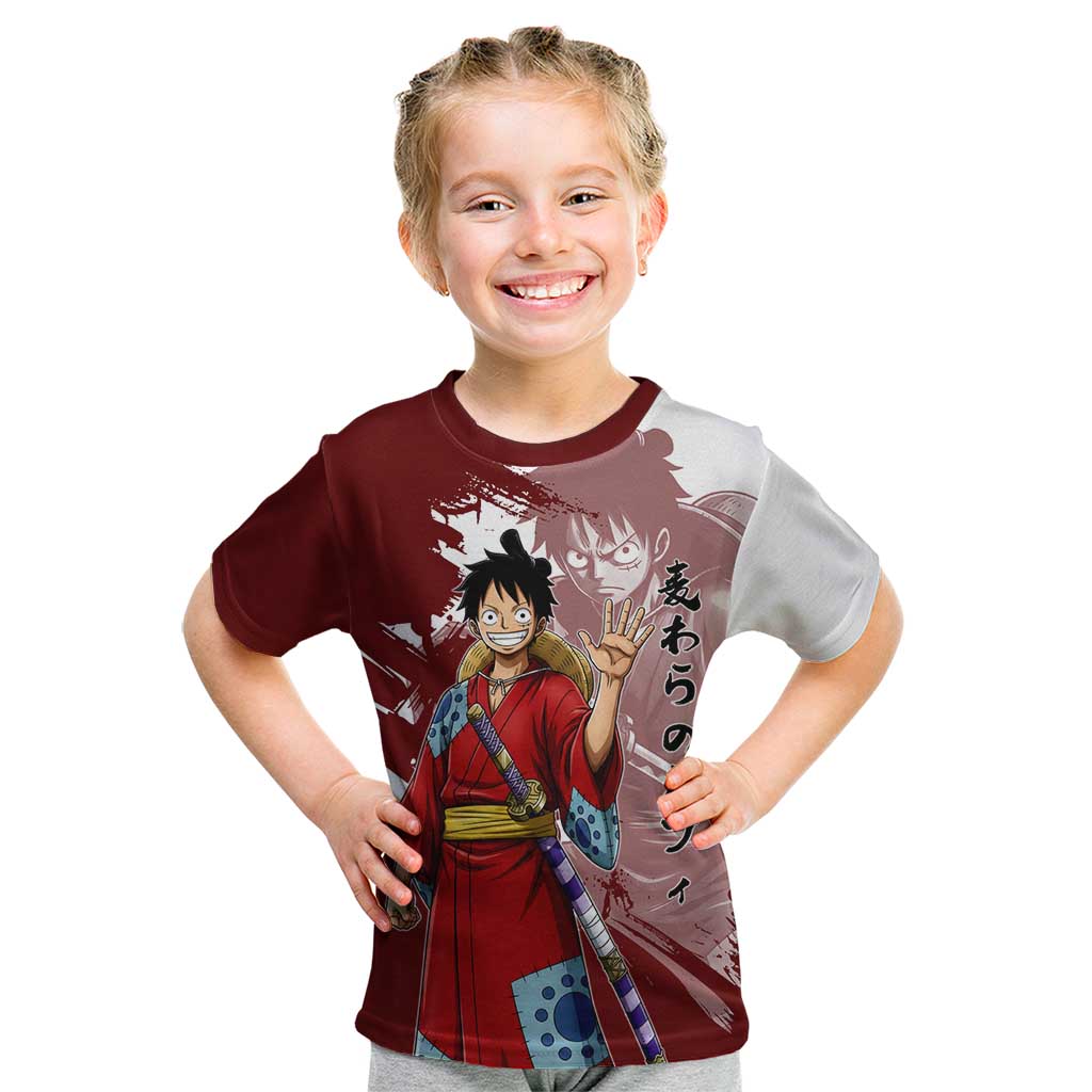 Wano Samurai Luffy Kid T Shirt One Piece Warrior Straw Hat