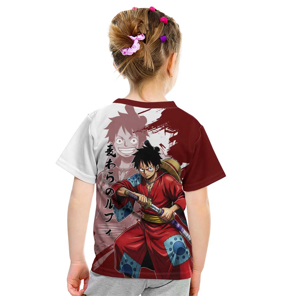Wano Samurai Luffy Kid T Shirt One Piece Warrior Straw Hat