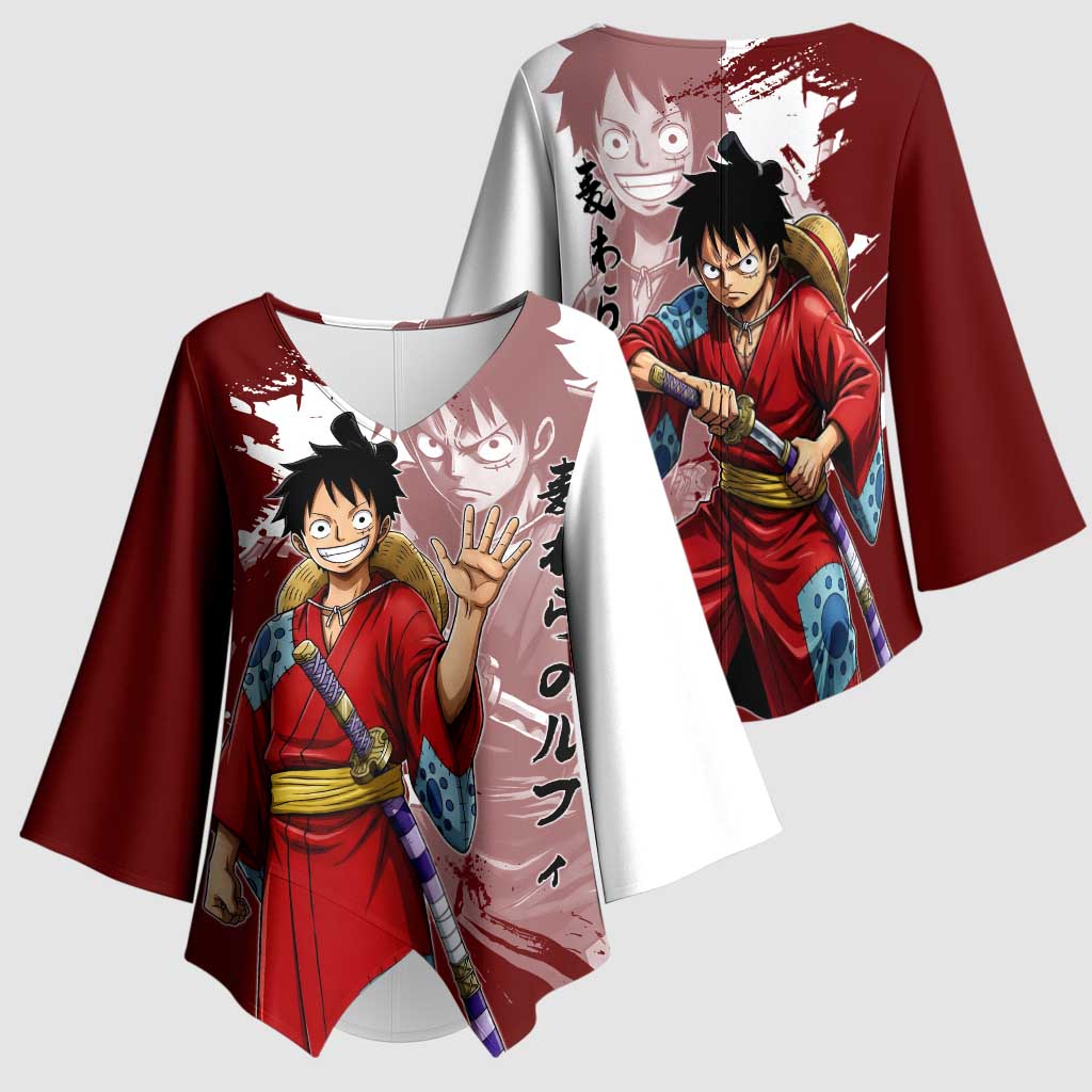 Wano Samurai Luffy Kimono Sleeve Blouse One Piece Warrior Straw Hat