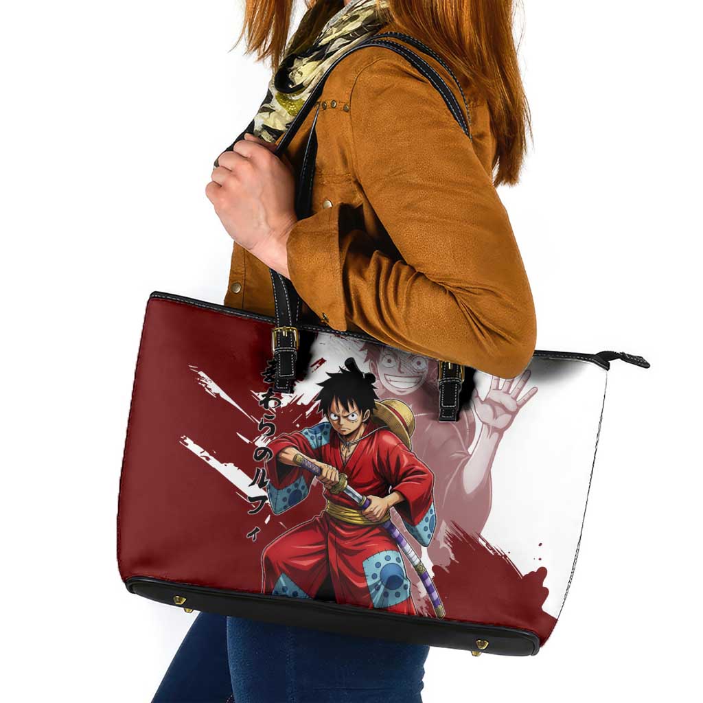 Wano Samurai Luffy Leather Tote Bag One Piece Warrior Straw Hat