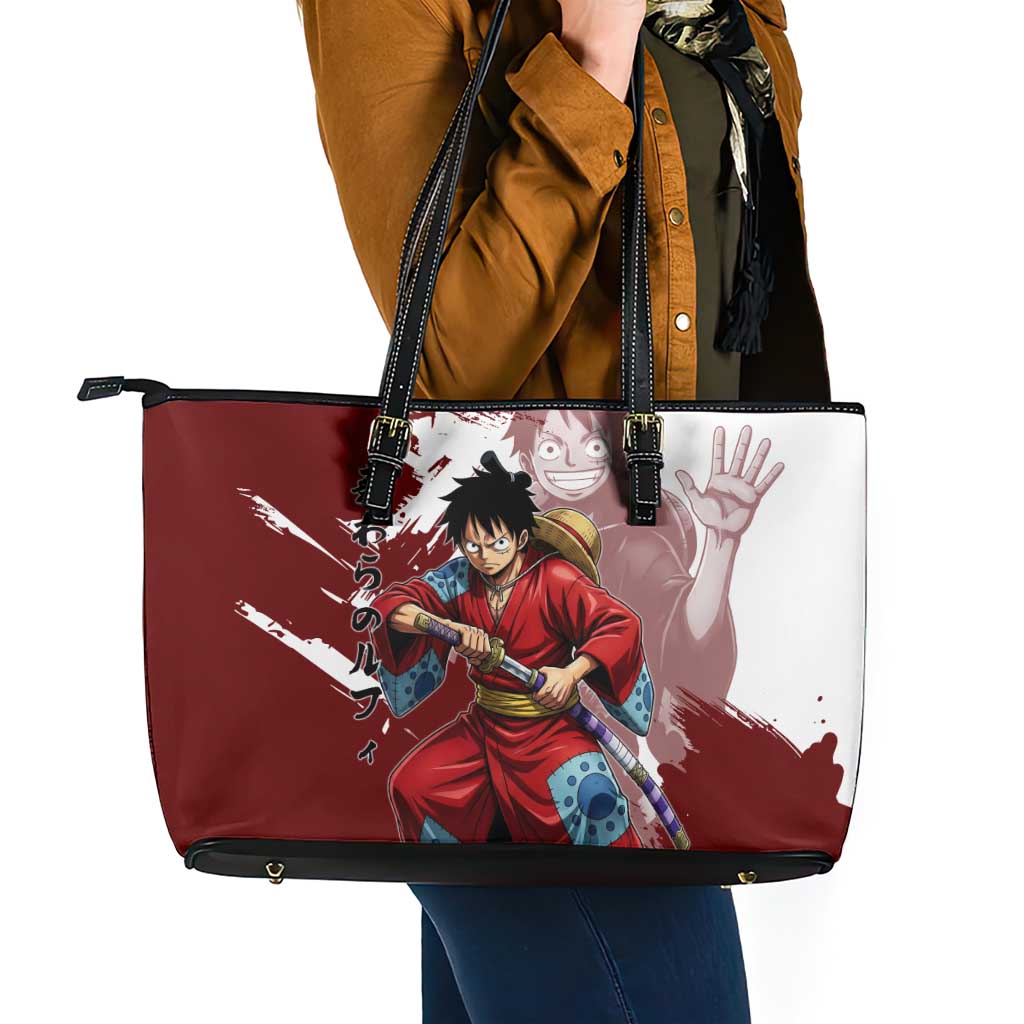 Wano Samurai Luffy Leather Tote Bag One Piece Warrior Straw Hat