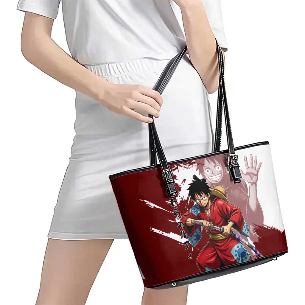 Wano Samurai Luffy Leather Tote Bag One Piece Warrior Straw Hat