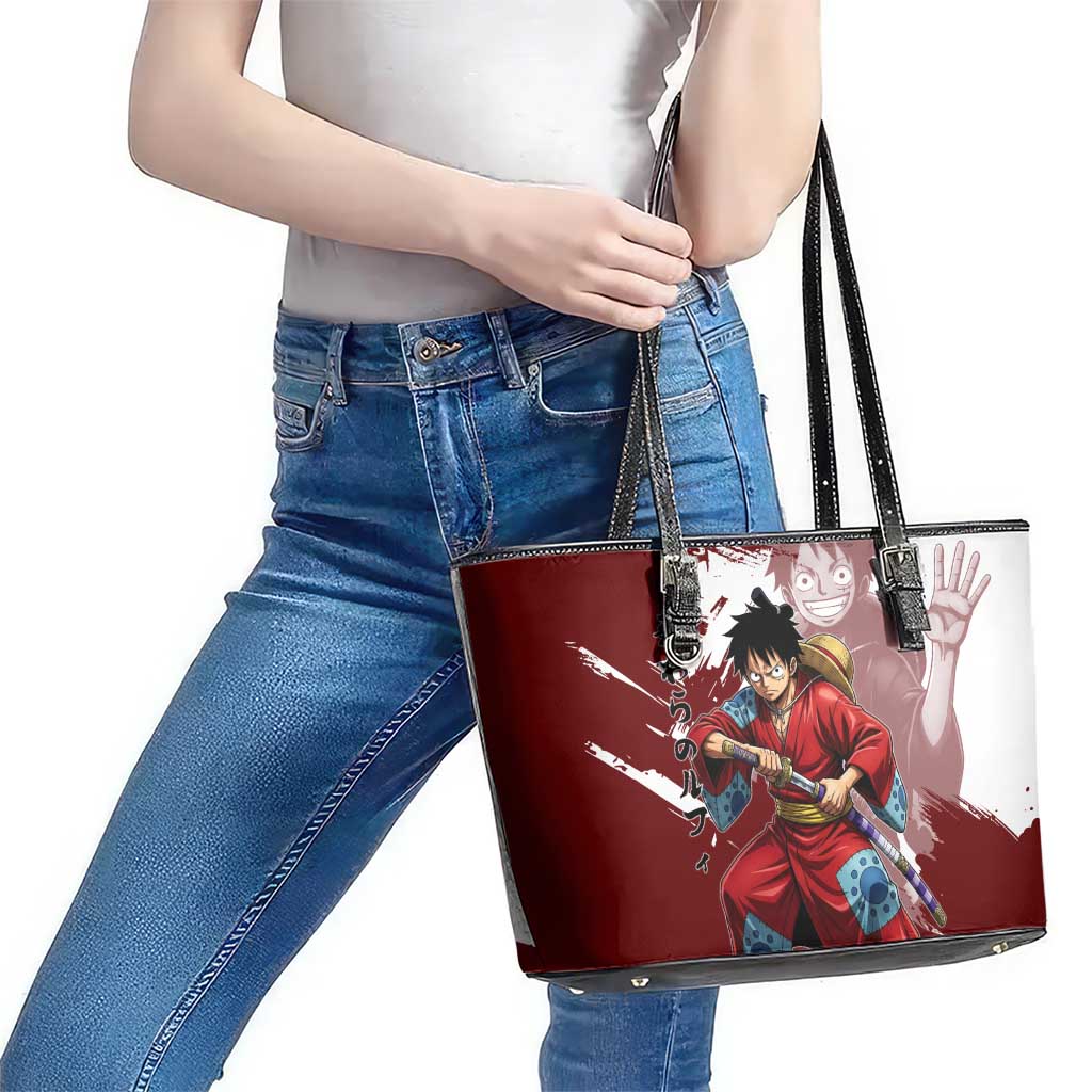 Wano Samurai Luffy Leather Tote Bag One Piece Warrior Straw Hat