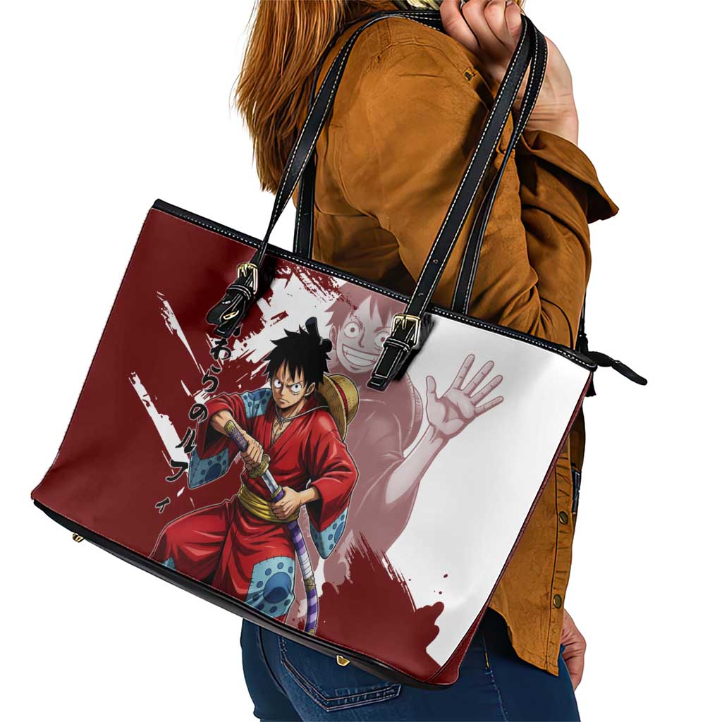 Wano Samurai Luffy Leather Tote Bag One Piece Warrior Straw Hat