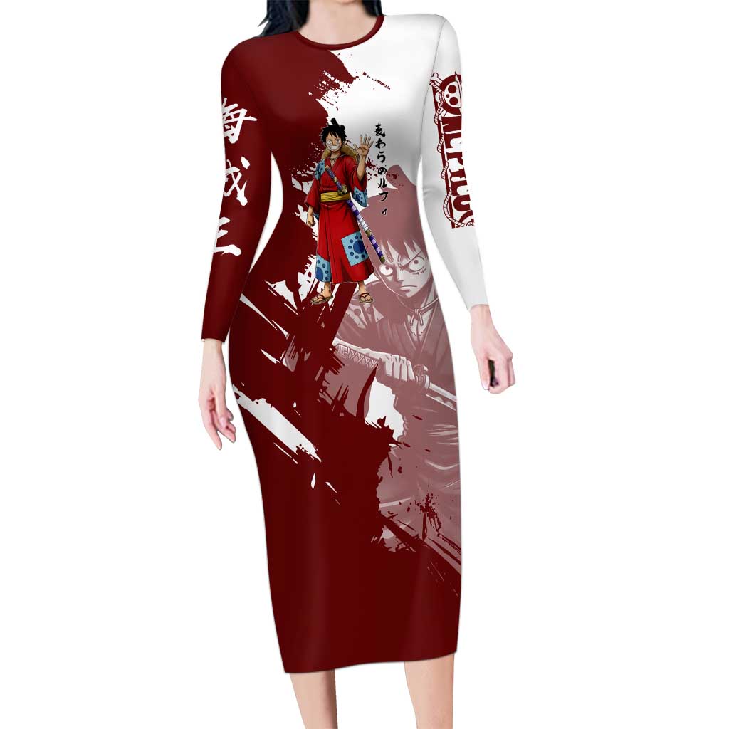 Wano Samurai Luffy Long Sleeve Bodycon Dress One Piece Warrior Straw Hat