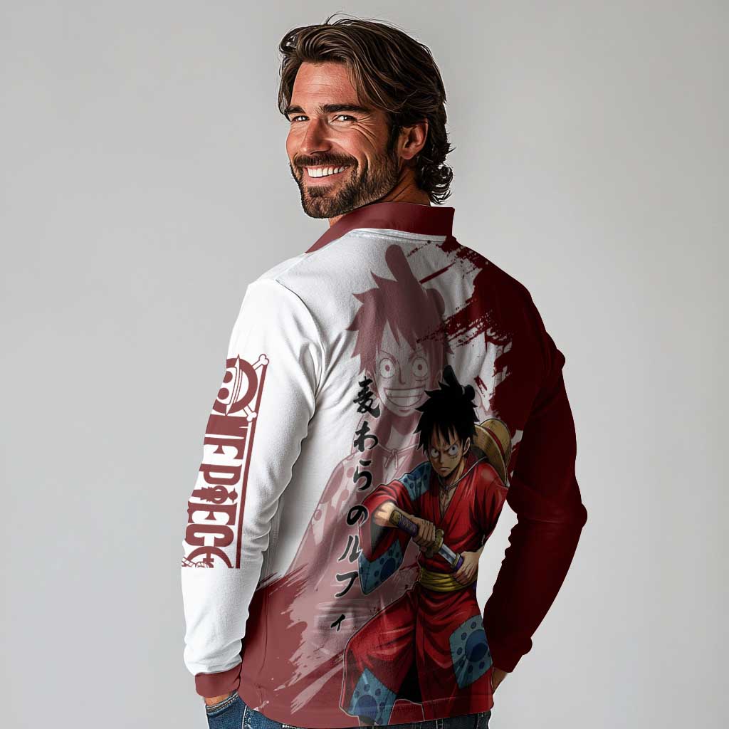 Wano Samurai Luffy Long Sleeve Polo Shirt One Piece Warrior Straw Hat
