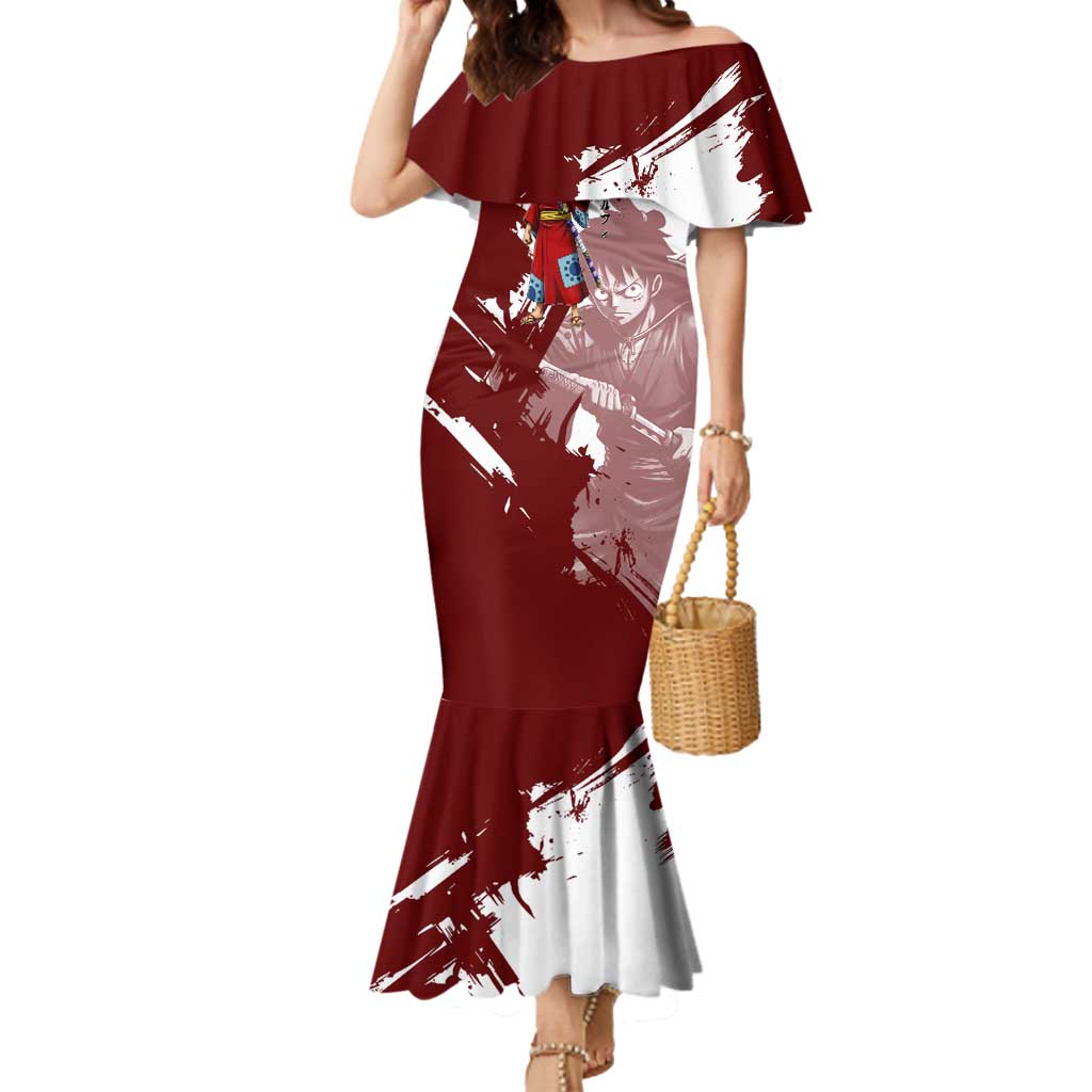 Wano Samurai Luffy Mermaid Dress One Piece Warrior Straw Hat
