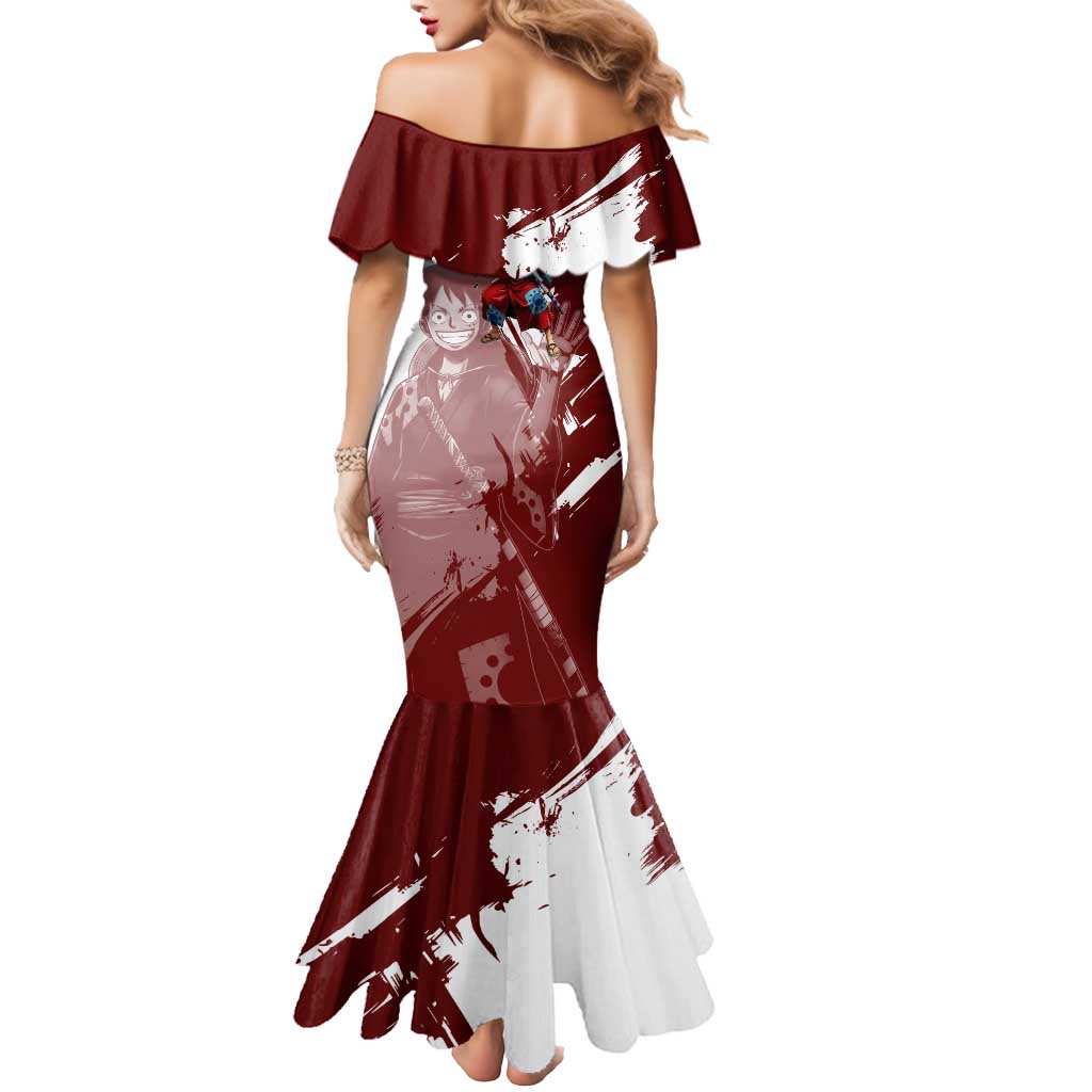 Wano Samurai Luffy Mermaid Dress One Piece Warrior Straw Hat