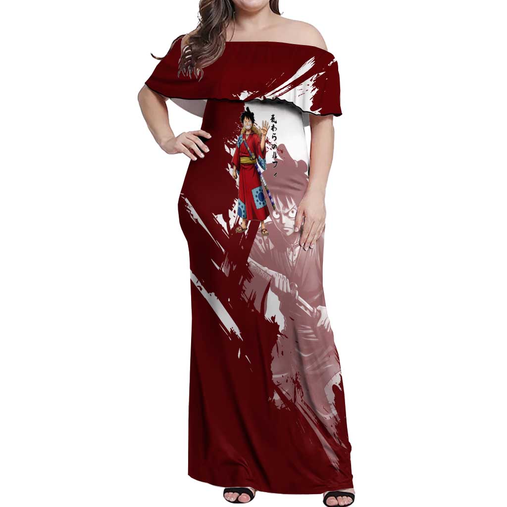 Wano Samurai Luffy Off Shoulder Maxi Dress One Piece Warrior Straw Hat
