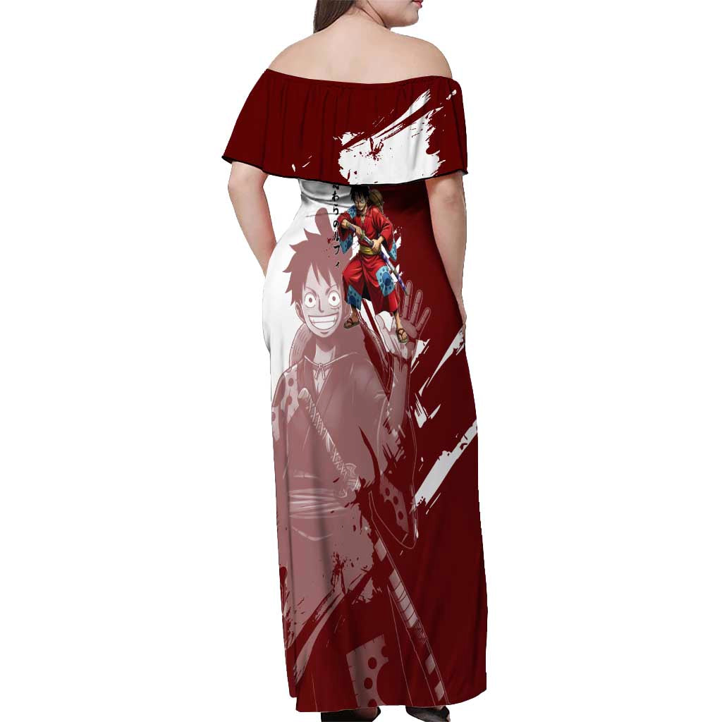Wano Samurai Luffy Off Shoulder Maxi Dress One Piece Warrior Straw Hat