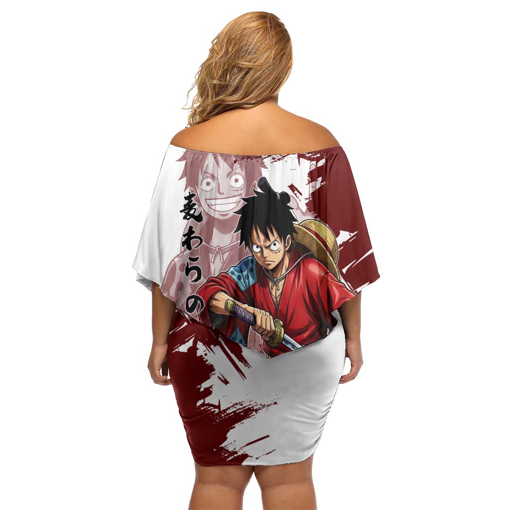 Wano Samurai Luffy Off Shoulder Short Dress One Piece Warrior Straw Hat