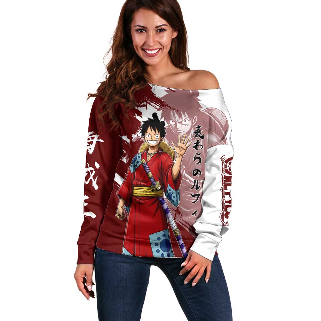 Wano Samurai Luffy Off Shoulder Sweater One Piece Warrior Straw Hat