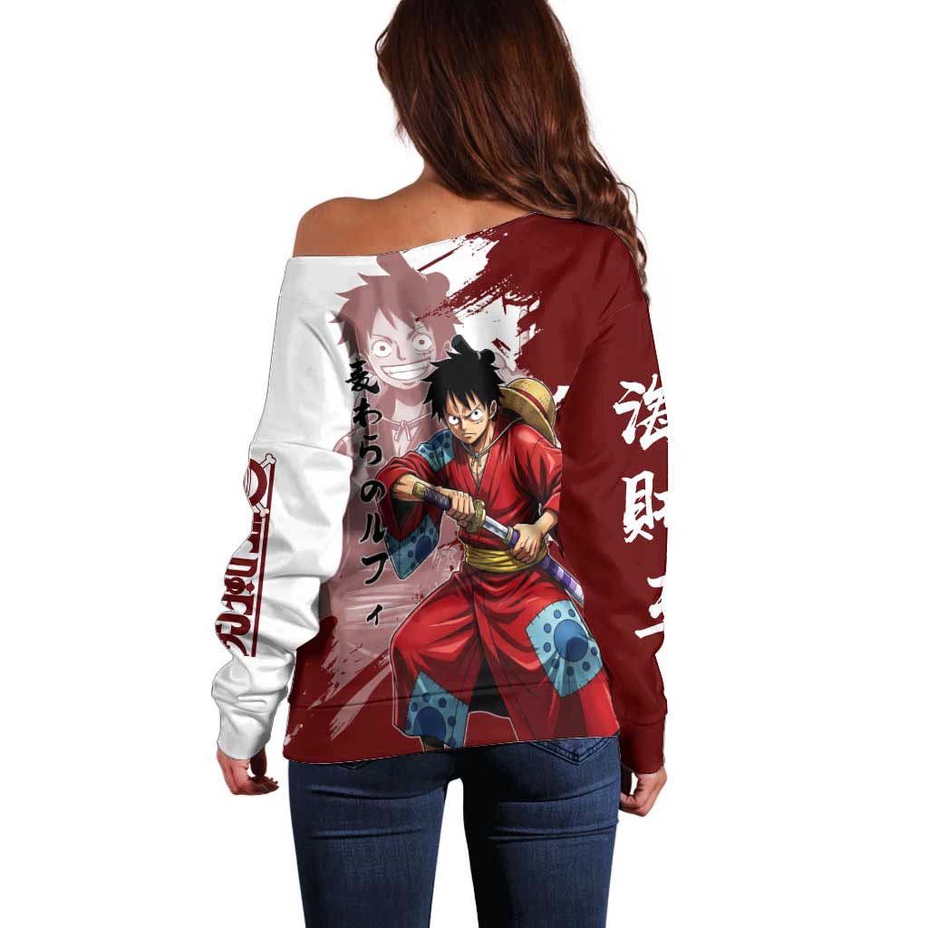 Wano Samurai Luffy Off Shoulder Sweater One Piece Warrior Straw Hat