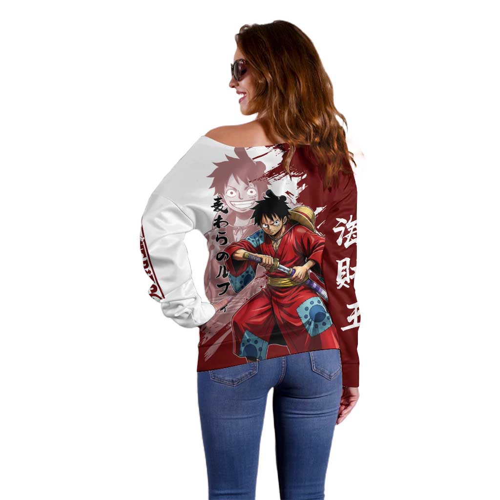 Wano Samurai Luffy Off Shoulder Sweater One Piece Warrior Straw Hat