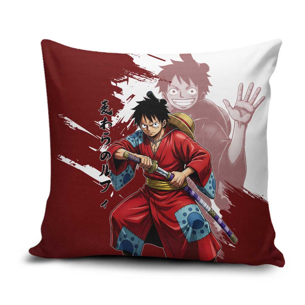 Wano Samurai Luffy Pillow Cover One Piece Warrior Straw Hat