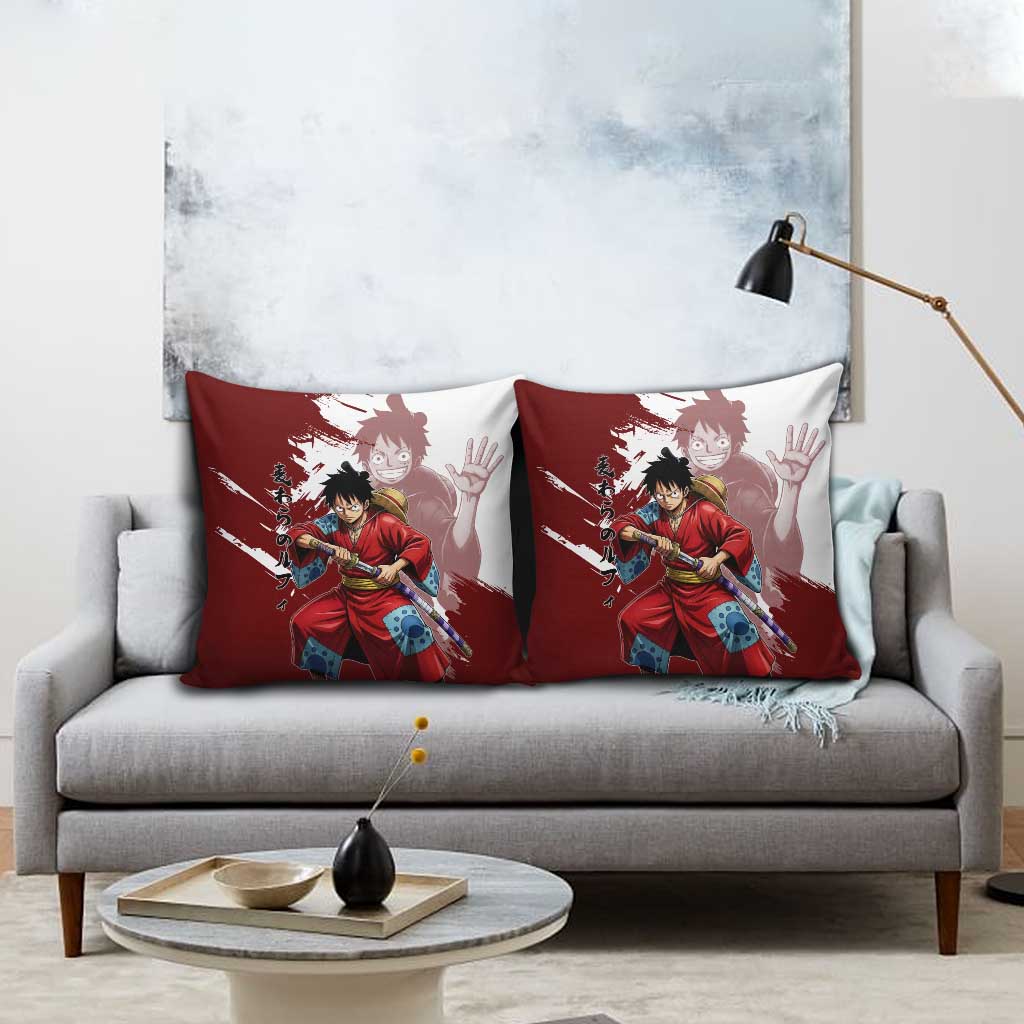 Wano Samurai Luffy Pillow Cover One Piece Warrior Straw Hat