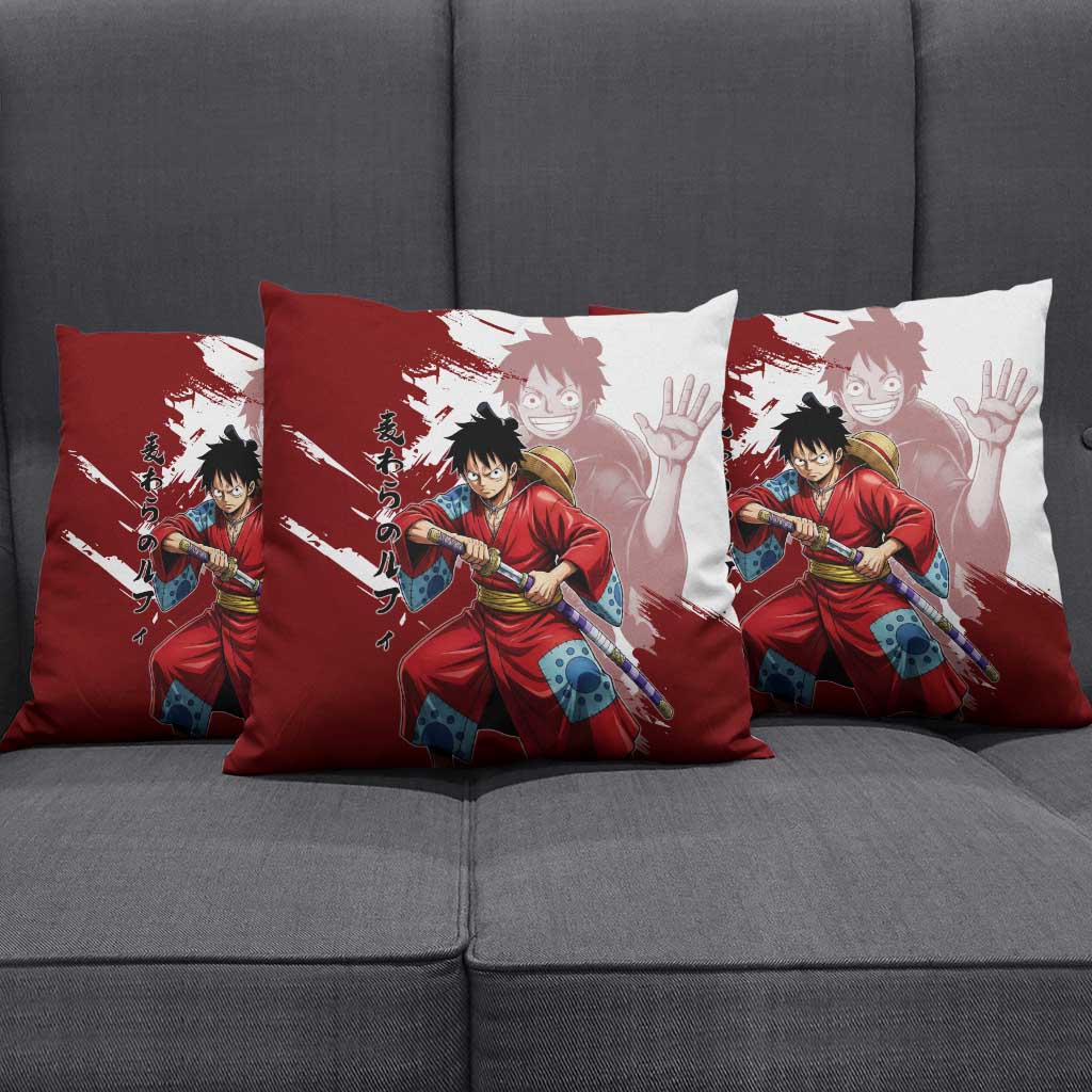 Wano Samurai Luffy Pillow Cover One Piece Warrior Straw Hat