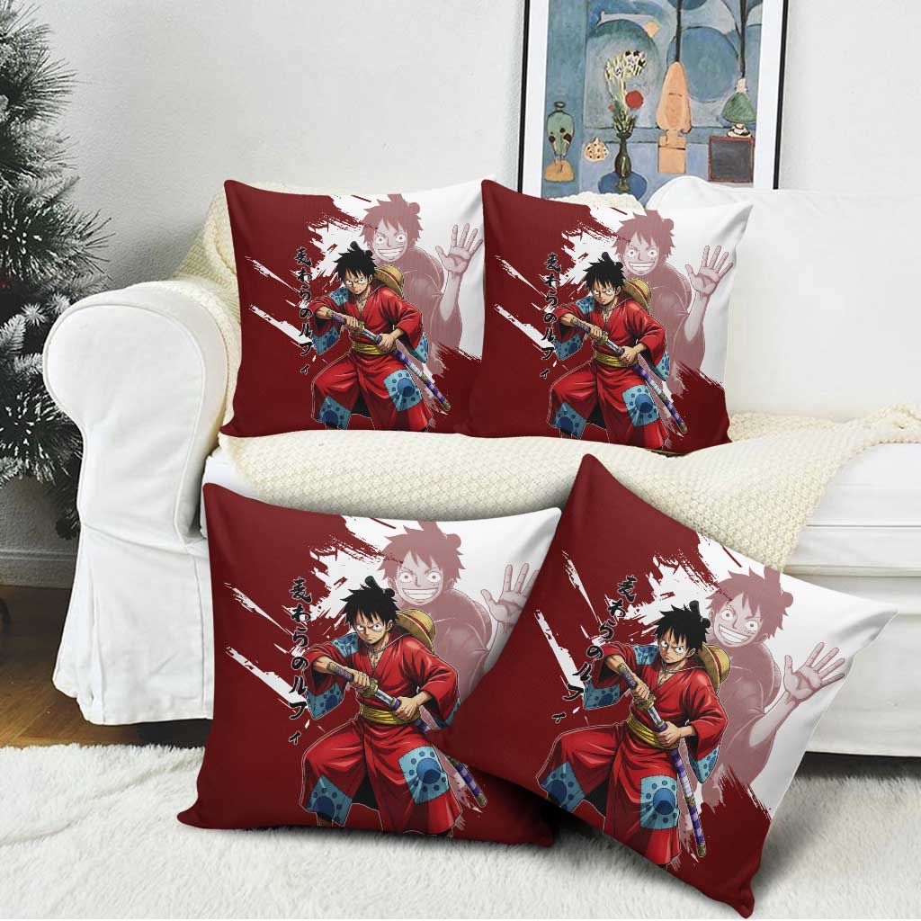 Wano Samurai Luffy Pillow Cover One Piece Warrior Straw Hat