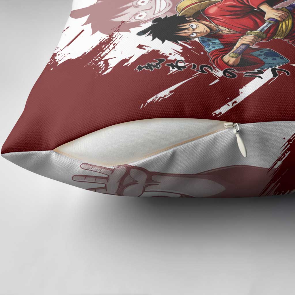 Wano Samurai Luffy Pillow Cover One Piece Warrior Straw Hat