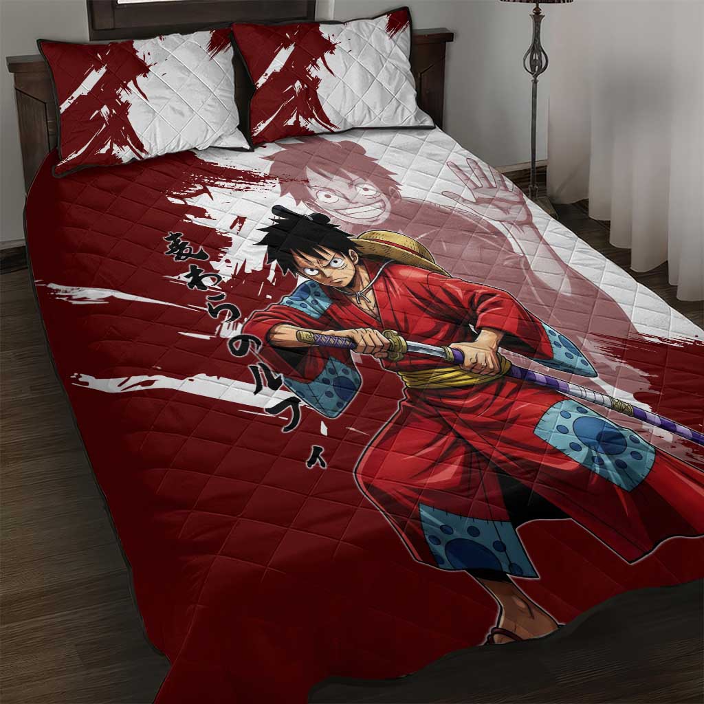 Wano Samurai Luffy Quilt Bed Set One Piece Warrior Straw Hat