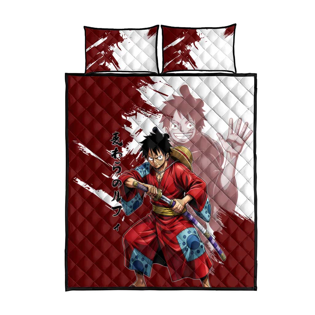 Wano Samurai Luffy Quilt Bed Set One Piece Warrior Straw Hat