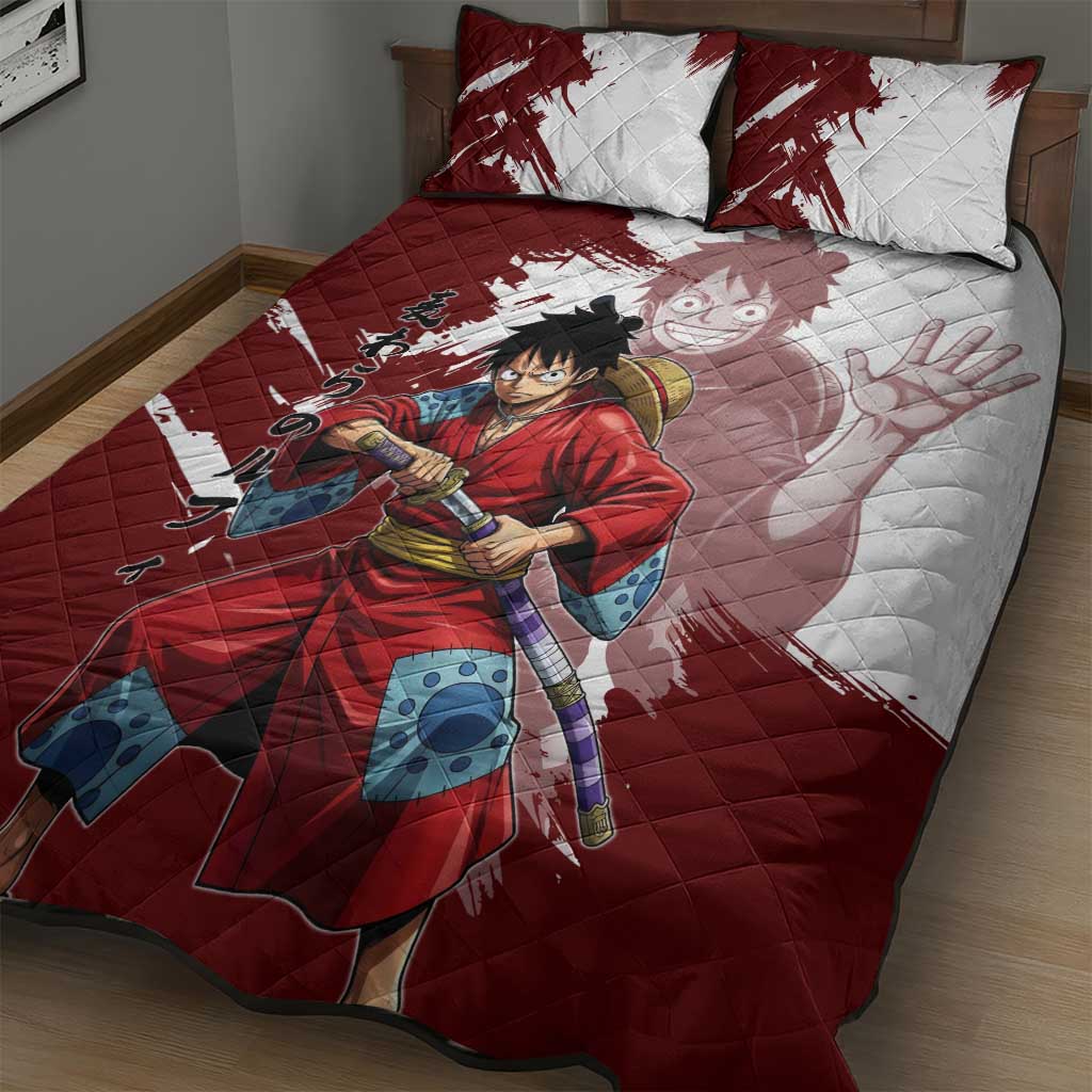 Wano Samurai Luffy Quilt Bed Set One Piece Warrior Straw Hat
