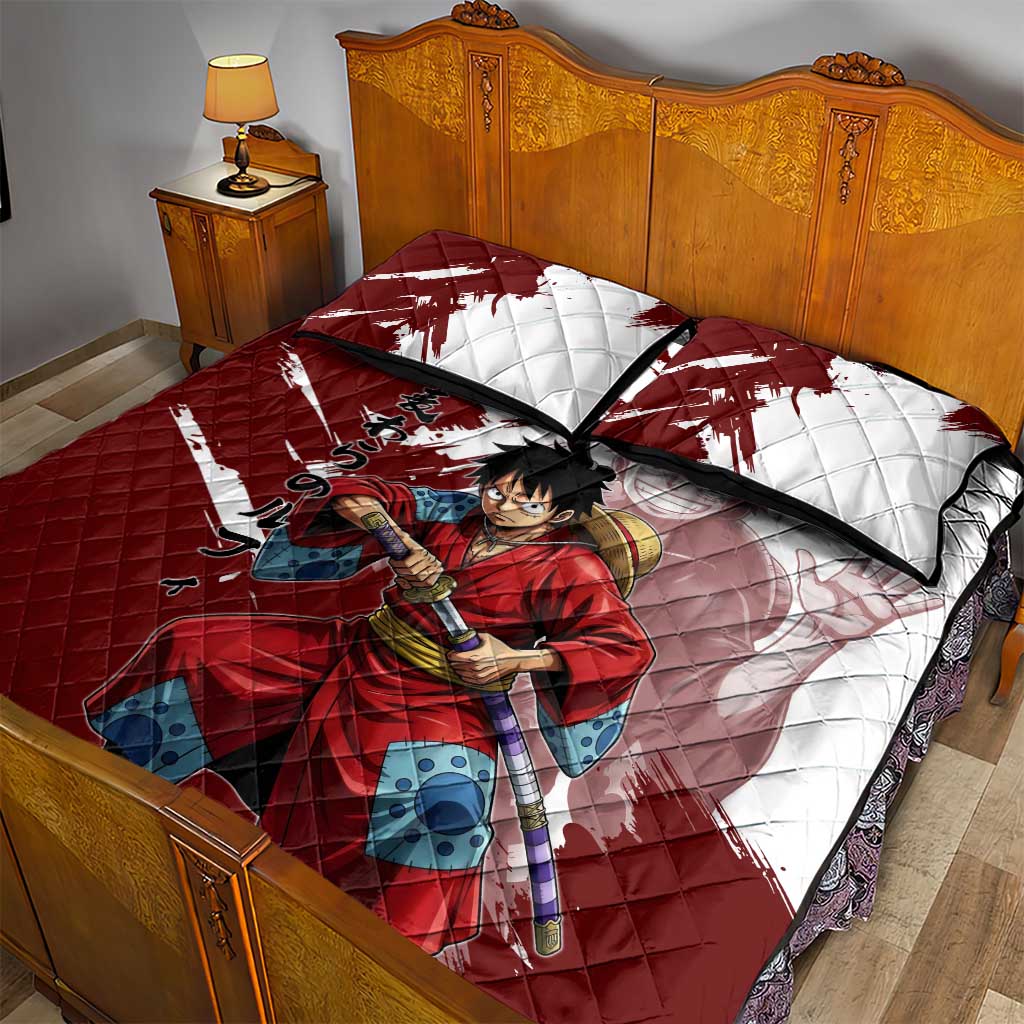 Wano Samurai Luffy Quilt Bed Set One Piece Warrior Straw Hat