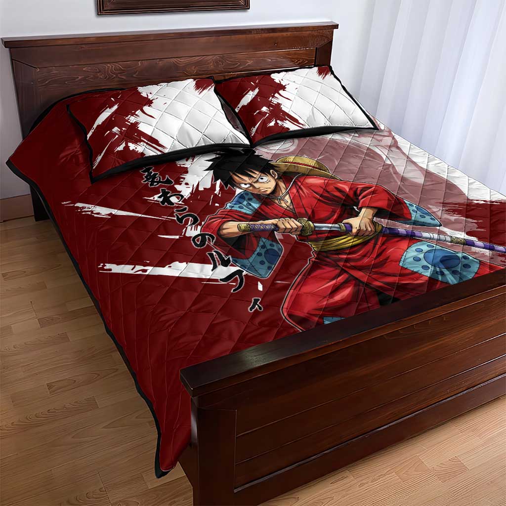 Wano Samurai Luffy Quilt Bed Set One Piece Warrior Straw Hat