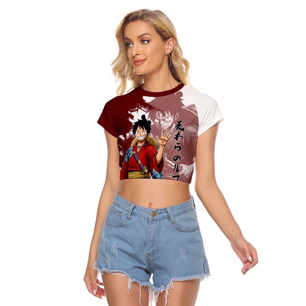 Wano Samurai Luffy Raglan Cropped T Shirt One Piece Warrior Straw Hat