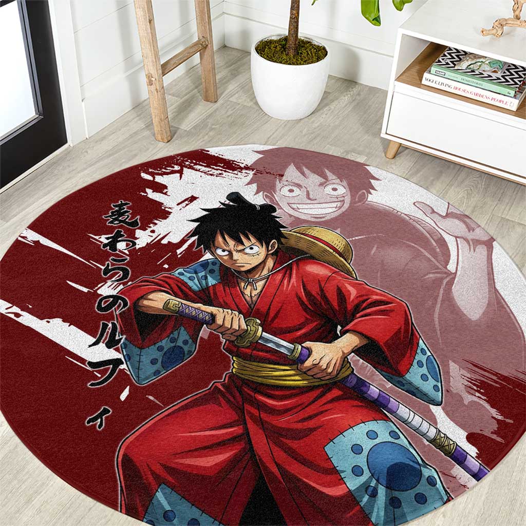 Wano Samurai Luffy Round Carpet One Piece Warrior Straw Hat