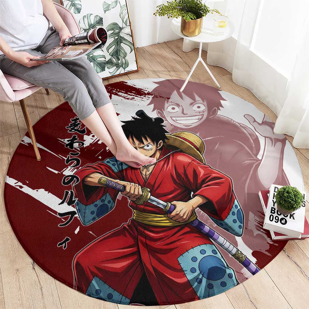 Wano Samurai Luffy Round Carpet One Piece Warrior Straw Hat