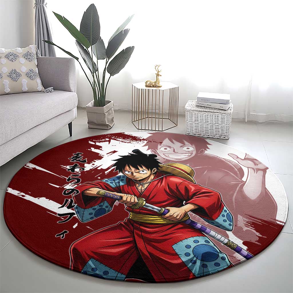 Wano Samurai Luffy Round Carpet One Piece Warrior Straw Hat