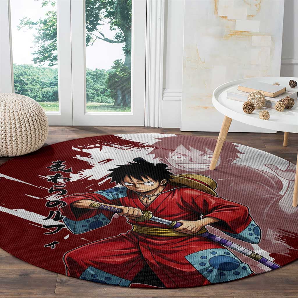 Wano Samurai Luffy Round Carpet One Piece Warrior Straw Hat