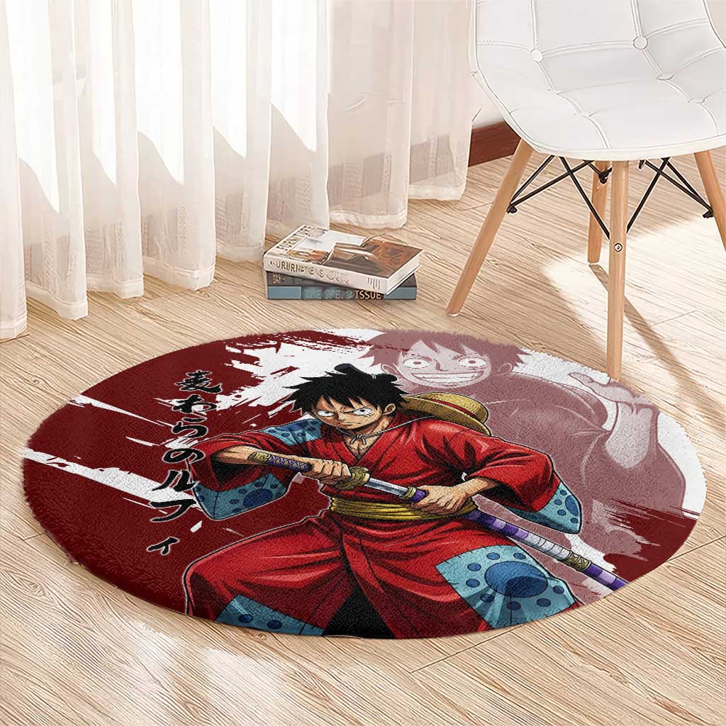 Wano Samurai Luffy Round Carpet One Piece Warrior Straw Hat