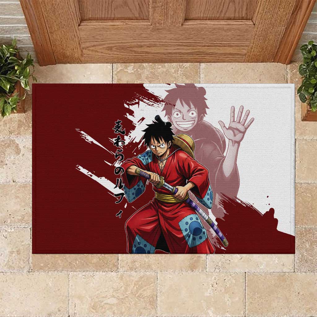 Wano Samurai Luffy Rubber Doormat One Piece Warrior Straw Hat