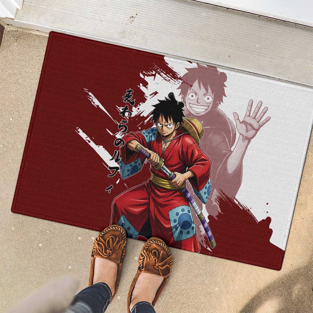 Wano Samurai Luffy Rubber Doormat One Piece Warrior Straw Hat