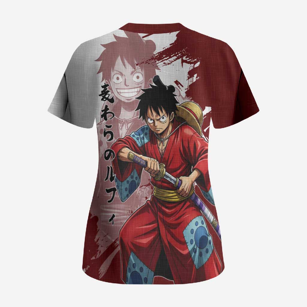 Wano Samurai Luffy Scrub Top One Piece Warrior Straw Hat