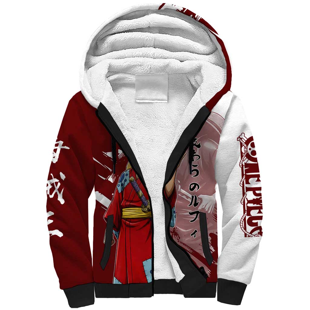 Wano Samurai Luffy Sherpa Hoodie One Piece Warrior Straw Hat