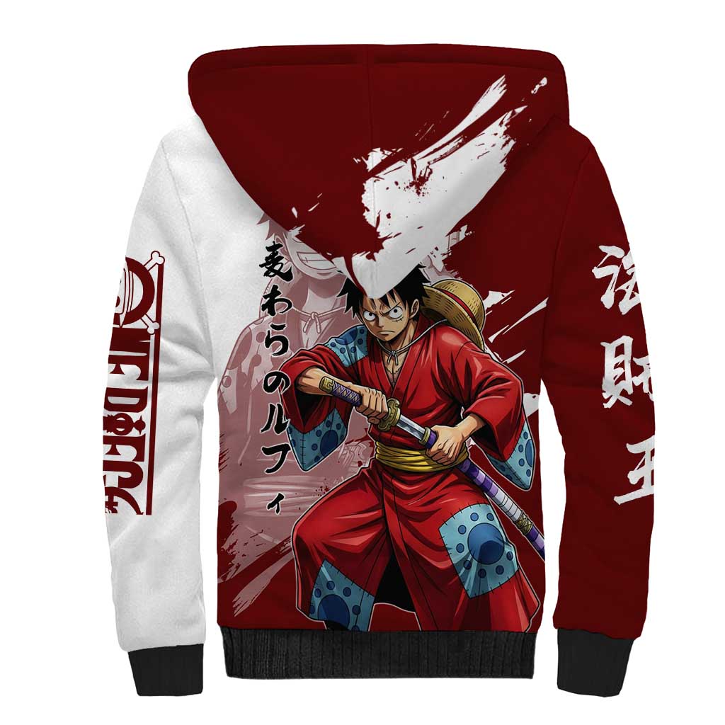 Wano Samurai Luffy Sherpa Hoodie One Piece Warrior Straw Hat