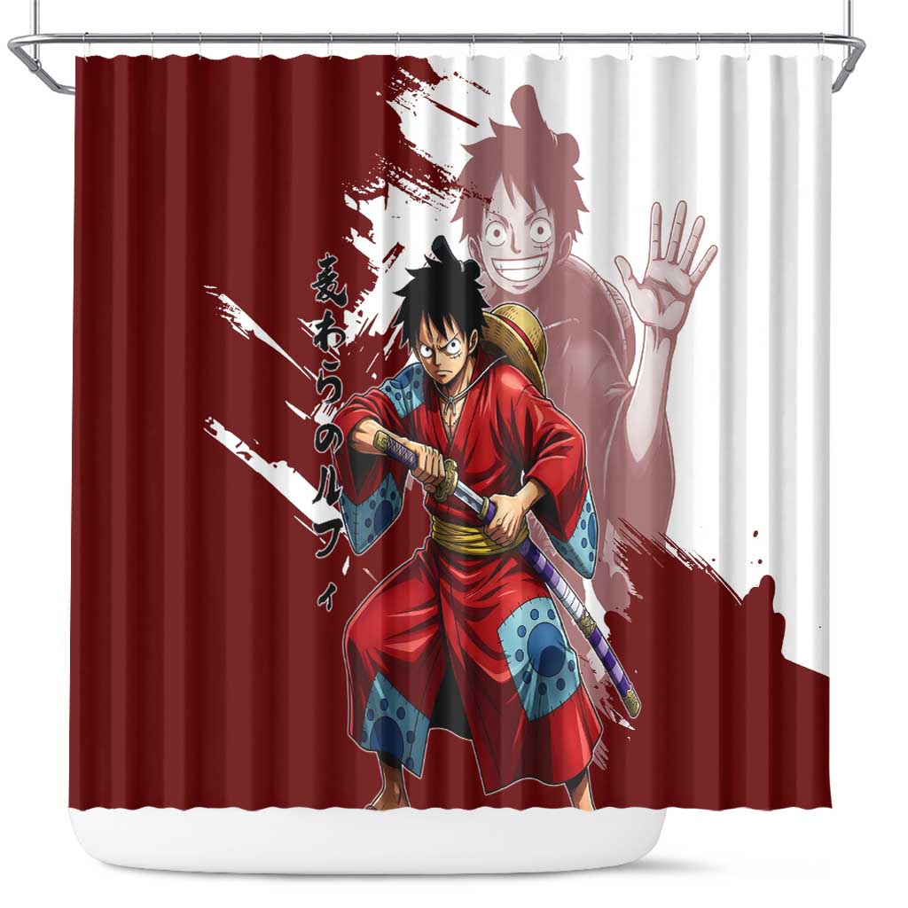 Wano Samurai Luffy Shower Curtain One Piece Warrior Straw Hat