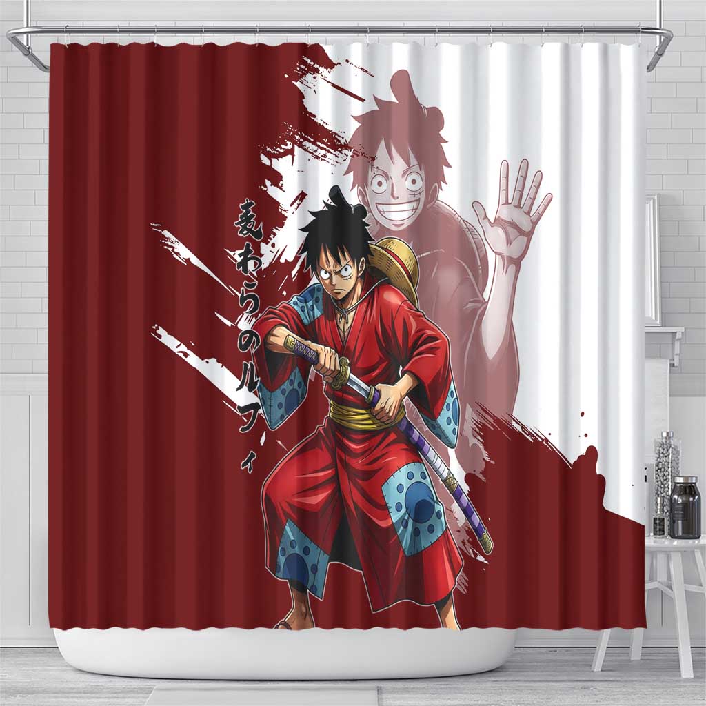 Wano Samurai Luffy Shower Curtain One Piece Warrior Straw Hat