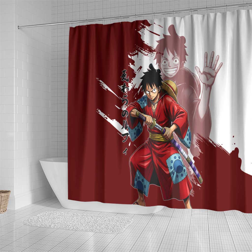Wano Samurai Luffy Shower Curtain One Piece Warrior Straw Hat