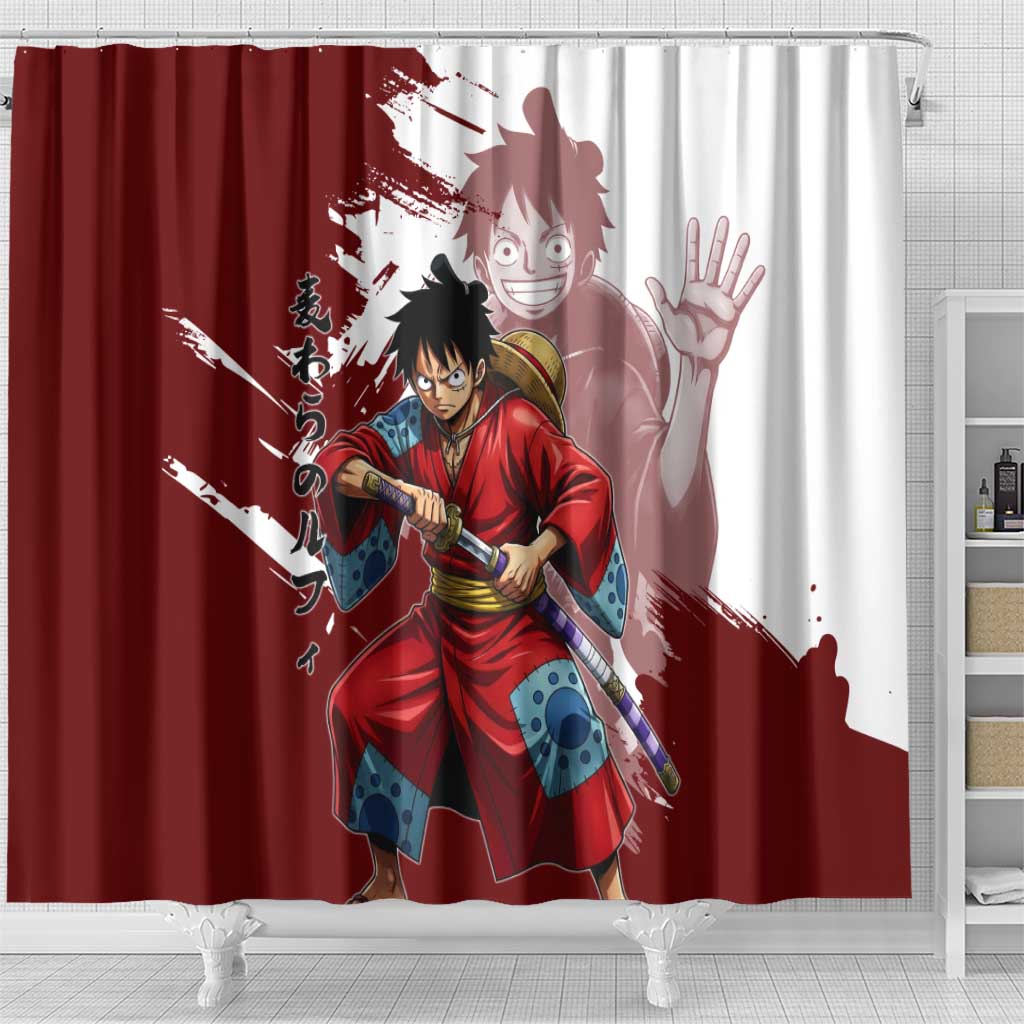 Wano Samurai Luffy Shower Curtain One Piece Warrior Straw Hat