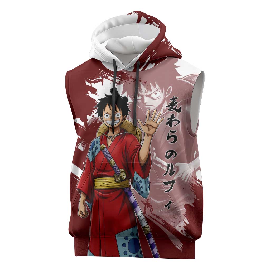 Wano Samurai Luffy Sleeveless Hoodie One Piece Warrior Straw Hat