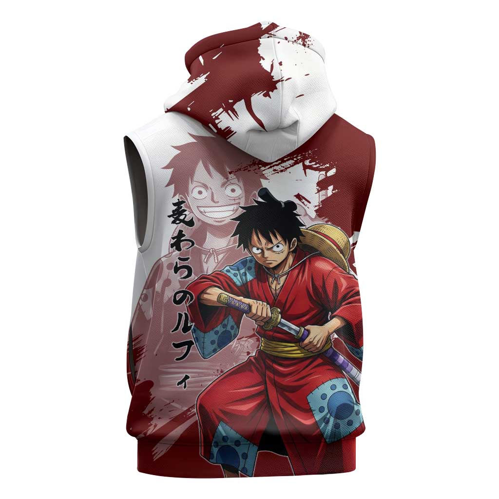 Wano Samurai Luffy Sleeveless Hoodie One Piece Warrior Straw Hat