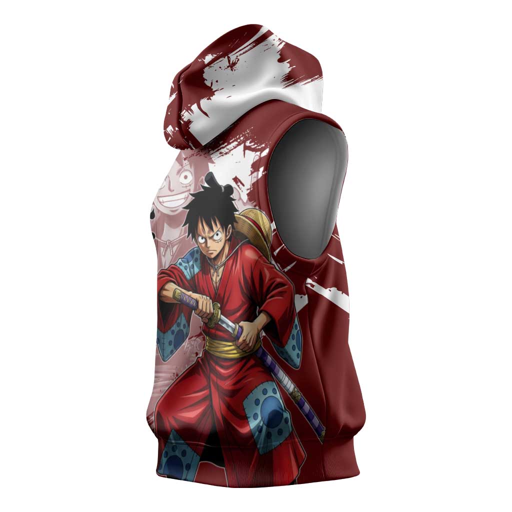 Wano Samurai Luffy Sleeveless Hoodie One Piece Warrior Straw Hat