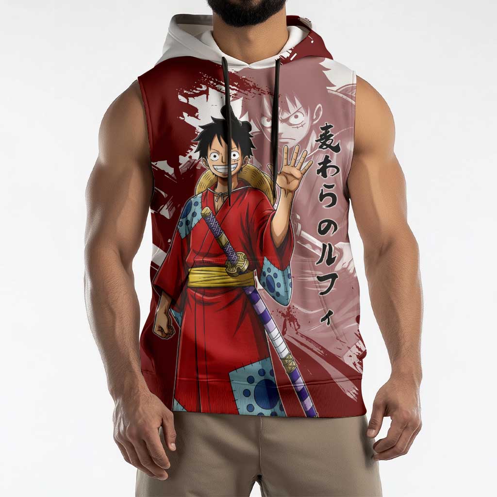 Wano Samurai Luffy Sleeveless Hoodie One Piece Warrior Straw Hat