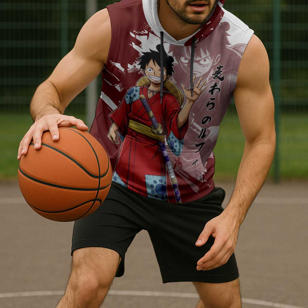 Wano Samurai Luffy Sleeveless Hoodie One Piece Warrior Straw Hat
